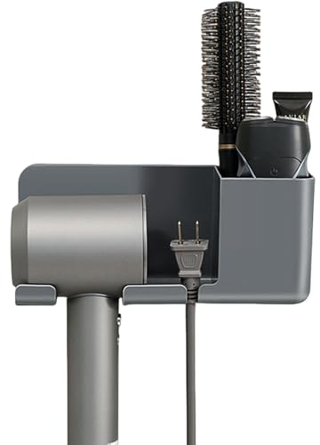 MultiValue Soporte Secador de Pelo Adhesivo,Soporte Secador de Pelo, Soporte de Plástico para Plancha de Pelo, Montado en la Pared con Ordenador de Cables y Estante de Almacenaje
