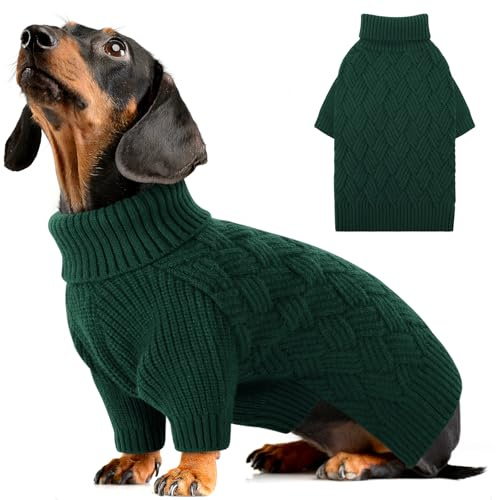 AOFITEE Pull Chien Petite Taille, Pull d’Hiver Chaud pour Chien Tricot Pull-Overs Chiens, Vêtement de Noël à Col Roulé Chiot pour Automne Hiver Sweat Epais pour Teckel Yorkshire Chihuahua