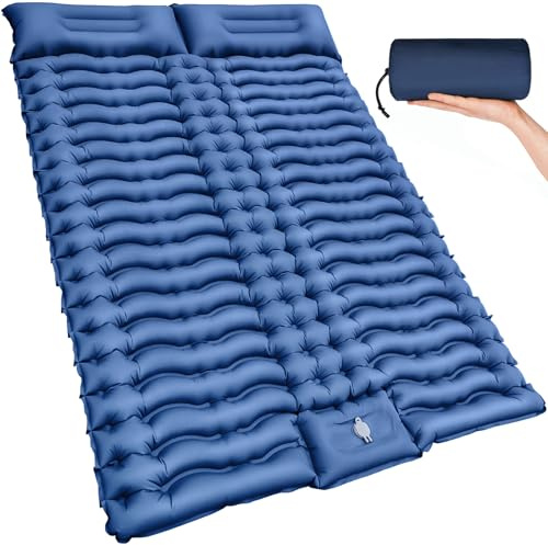 Doppel-Isomatte für Camping, selbstaufblasend, 10,2 cm, extra dick, mit Kissen, integrierter Fußpumpe, aufblasbare Isomatte für Rucksackreisen, Wandern, Reisen, Zelt, tragbare Campingmatte