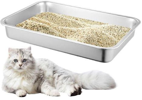 Katzenbox - Katzentöpfchen Tablett, Katzentoilettenbox | Edelstahl Katzenbehälter mit glattem Surfaace, Tragbare Antihaft-Haustier-Abfallbox, Haustierentsorgungsbox für große & kleine Katzen,