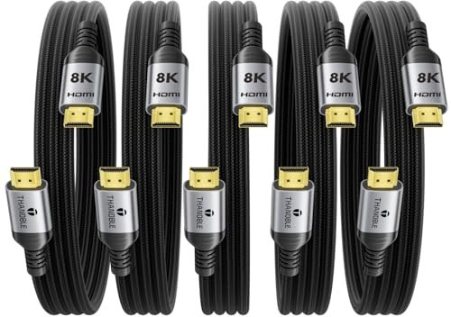 THANDBLE 8K Long HDMI 2.1 Cable 20FT, 48Gbps High Speed HDMI Braided Cord 4K120Hz/144Hz 8K60Hz eARC HDCP 2.2&2.3 Compatible for Gaming, PS5/Xbox/Projector/Entertainment, Sound System etc-5 Pack
