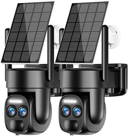 BEENOZO 2 Pack 4K Security Camera Wireless Outdoor WiFi Solar Powered 360°PTZ Surveillance Camera with Dual Lens, Human Detection,Color Night Vision,Siren,2-Way Audio