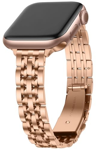 Anlinser Metallarmband Kompatibel mit Apple Watch Armband für Damen 49/46/45/44/42/41/40/38mm, Dünnes Edelstahlarmband für iWatch Serie 11 10 9 8 7 6-1 SE (42/41/40/38mm, Roségold)