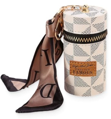 NJCXOLA Trousse de Maquillage Femmes, Petit Mini Pochette de Rangement Cosmétique Portable, Mini étui à rouge à lèvres en cuir avec porte-clés pour parfum et vernis à ongles