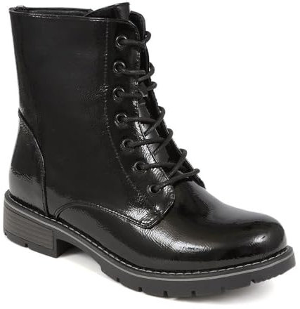 Pavers Bottes pour femme - Chaussures de combat noires pour femme - Lacets - Fermeture éclair - Talon plat - Semelle résistante - Motif floral bohème, noir verni, 38 EU
