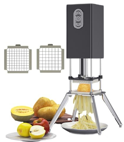 pedenencelia Coupe Frites Électrique,Coupe Uniforme,Matériau Acier Inoxydable, avec Lames 9 Mm,12,2 Mm,Coupe Frites Vertical Acier Inoxydable, pour Pommes Terre,Carottes,Aubergines,Oignons,Black