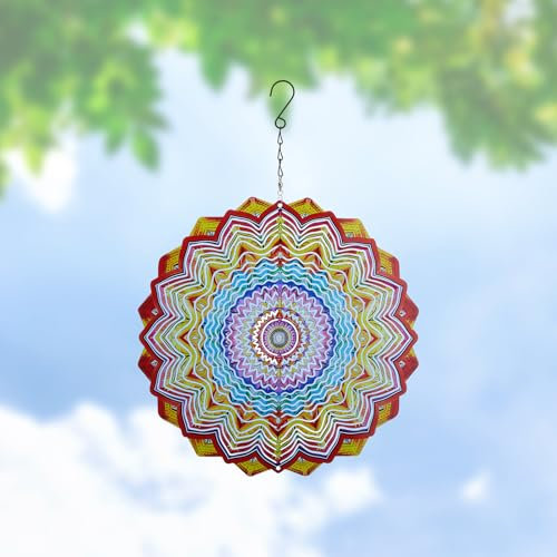 SUPERDANT Molinillo de viento Mandala 3D Windspinner de acero inoxidable Molinillo colgante Escultura cinética Arte Molinillo de viento de metal Decoración para exteriores Adornos navideños Regalos