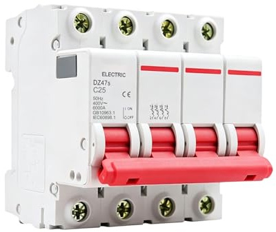 MOUMOUTEN Interruptor Mini DZ47-63 4 Polos AC400v 25A Protección Sobrecarga | Dispositivo de seguridad para circuitos eléctricos, corta el flujo ante sobrecargas y cuida tus equipos electrónicos.