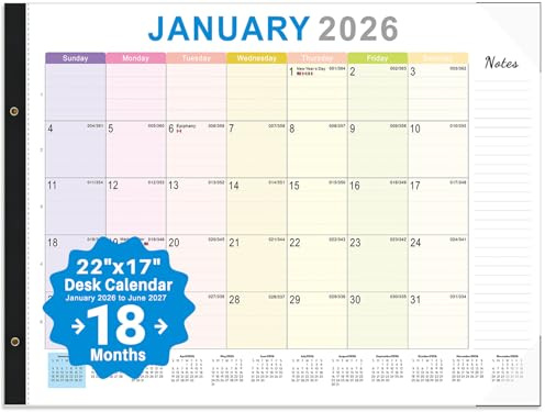 Desk calendar 2026-2027 large 22x17 – Desk Top Calendar 2026 with plastic cover