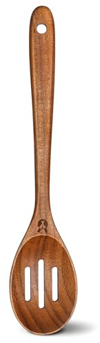 Wooden Slotted Spoons for Cooking, Good Grips Large Wooden Slotted Spoon, Natural Premium Teak Spoons Spatula, Heat Resistant Cooking Utensils for Nonstick Cookware, Serving and Mixing
