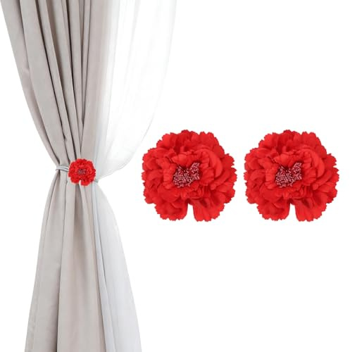 PATIKIL 2 Pcs Attaches Rideaux Fleuries Pinces Rideaux pour Maison Rouge | Florales Artificielles, Pince Décorative pour Draperie de Fenêtre, Boucles Modernes pour Tenir les Rideaux