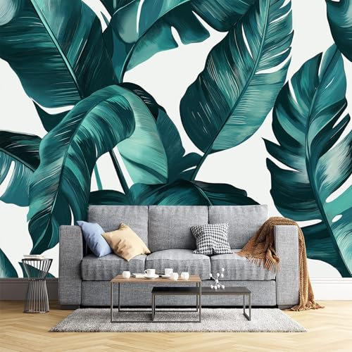 JEDTAKCT Papier Peint Feuille De Bananier Rayée 260X175Cm Photo Mural Plantes Tropicales Porte Mural Décoration Bureau Wallpaper Papier Peint Mural Salon Papier Peint Panoramique Tapisserie Photo