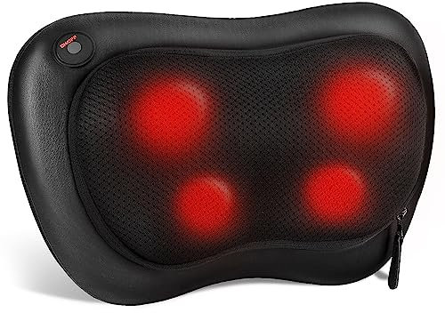 ALLJOY Cuscino Massaggiante Shiatsu, Massaggiatore Schiena Cervicale e Collo Riscaldante, 4 Massaggio Nodi e 3 Modalità, Regalo per Donne/Uomini, Portatile Massaggiatore per Auto da Ufficio a Casa