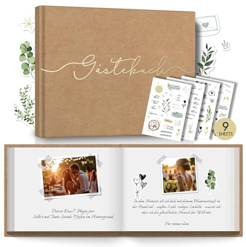 BIROYAL Gästebuch Hochzeit & 241 Hochzeiten Sticker - 104 Seiten Hochzeit Gästebuch Blanko - 24 * 18cm Hardcover Hochzeitsgästebuch mit Goldenem Titel - Hochzeitsalbum für Hochzeiten, Geburtstage