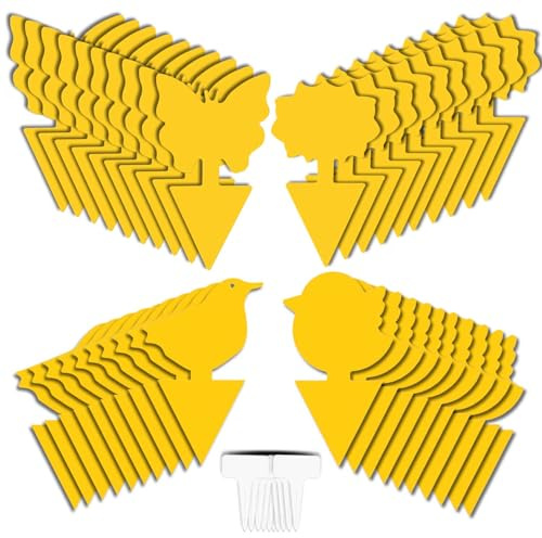 Fruchtfliegenfalle 40 Stück - Gelbe Klebefallen gegen Obstfliegen & Trauermücken - Inklusive 20 Weiße Pflanzenschilder - Ungiftig, Geruchlos für Küche, Zimmerpflanzen & Gewächshaus