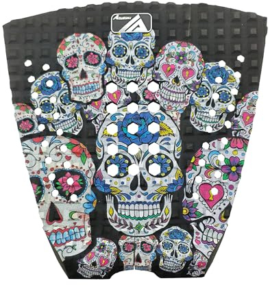 AQUBONA 3 Pezzi Stomp Pad Tavola da Surf Eva Trazione Anteriore Pad con Adesivo 3 (m) Coda Pad Professionale Applicabile Tutte Le Tavole da Surf, Shortboard, Longboard, Skimboard (Teschio)