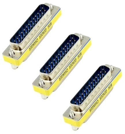 RHINORO Pack of 3, DB25 Gender Changer, 25-Pin Male to Male Adapter Coupler Connector, Metal Housing with Yellow Accent
