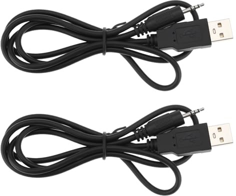 YINETTECH 2 cables de carga macho a USB de 2,5 mm compatibles con auriculares Bluetooth JBL E50BT, color negro