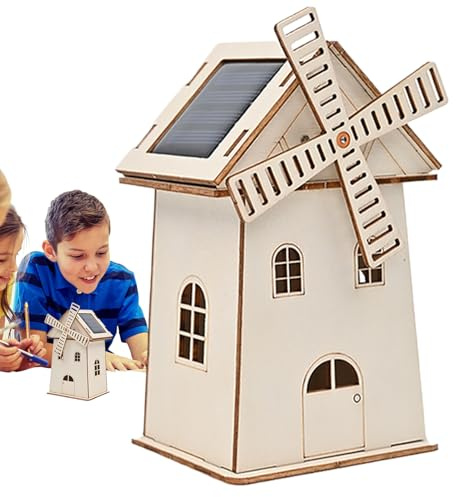 Xistuoz Solar Windmühle Modellbausatz, Unvollendete Holzhütte Ornament, Tischdekorationen, Vintage Windmühle, Lernspielzeug für Kreative Handwerk Unterricht Schule Ausstellungen