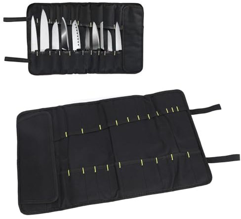Knife Roll,20 Slots Portable Travel Chef Knife Case Carrier Storage Bag 22.4x14.0in Cutlery Holders Protectors Roll Storage Bag for Home Kitchen Travel Camping (Black)