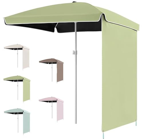 Parasol de plage portable 200 cm avec rideau latéral pour jardin, terrasse, piscine, marché, protection UV, installation facile, couleur verte