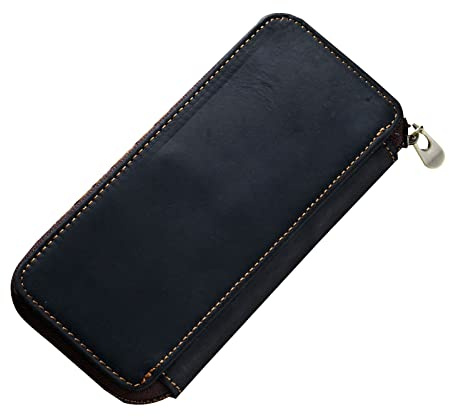 Maigridy Estuche para pluma estilográfica, de piel, con cremallera, 3 ranuras, compartimento grande para tarjetas de efectivo, monedero, estuches pequeños para adultos, Black
