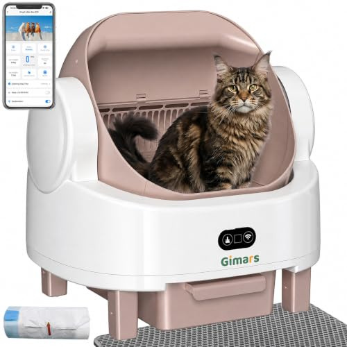Gimars Selbstreinigende Katzentoilette mit offenem Design, Automatisches Katzenklo für mehrere Katzen & Senioren, App-Steuerung mit Sicherheitssensoren, Geruchsarm, inkl. Müllbeutel & Streumatte