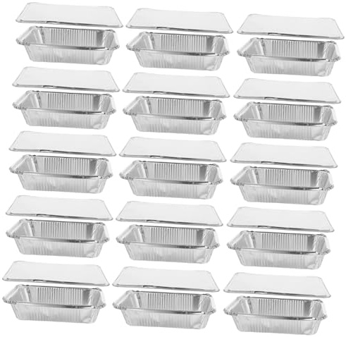 ELAYARD 25 Piezas Bandejas Desechables Aluminio con Tapa Resistentes Calor Frío para Hornear Pan Cocinar Barbacoa Camping Catering Viaje