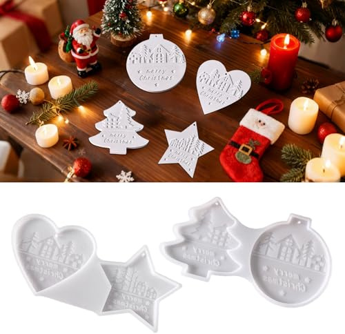 KLINNA 2 Pezzi Stampi in Silicone Forme per Colata Natale, Stampi in Gesso per Colata per Ciondoli Festivi con Albero di Natale e Stella, Decorazione DIY Riutilizzabile per Resina Epossidica e Cera