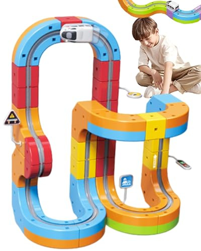 Electric Train Set, Tren Eléctrico Infantil, Diseño 3D Integrable con Vagón Motorizado, Educativo para Niños de 4 a 8 Años (69Pcs)