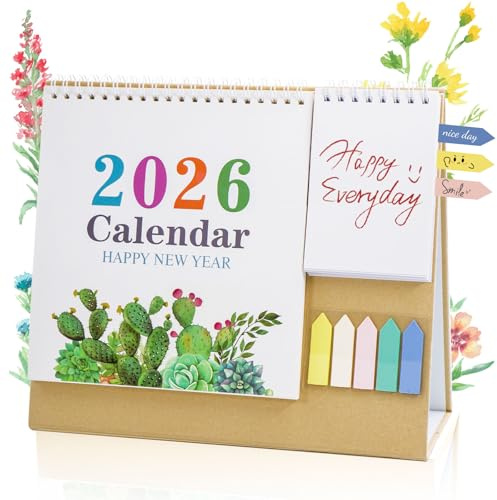 Kalender 2026 Tischkalender Zum Aufstellen – 12 Einzigartigen Monatsdesigns + Mini-Notizblock + Seitenmarkierungen. Monatskalender Stehkalender 2026 Mit Aufgabenliste Für Büro, Zuhause, Schule