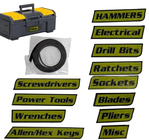 Magnetiska etiketter för verktygslåda - 12 stycken organiserings- och ID-verktyg, verktygslåda, självhäftande etiketter för stålvagnar, lådor, skåp