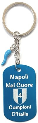 MODA MavillA Portachiavi Scaramantico Napoli nel cuore corno acciaio inox custodia regalo (Rettangolo Az)