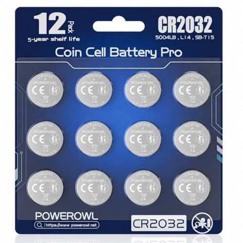 POWEROWL Bleu Piles Bouton KCR2032 3V Lithium, Haute Performance pour Télécommandes de Garage, Sonnettes sans Fil et Lot de 12