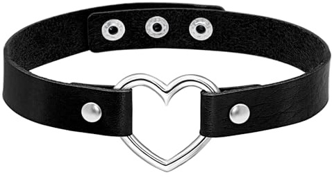 OuryTech Gothic Schmuck, Heart Choker Kette für Damen, Verstellbare PU Leder Punk Halskette, Schwarze Gothic Schmuck für Party & Cosplay Kostüm Accessoires