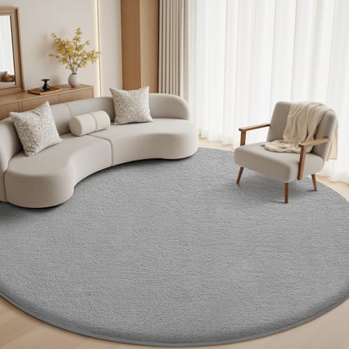 Sour Lemon Teppich Wohnzimmer Grau Teppich Flauschig 120 cm Rund Kurzflor | Bettvorleger Waschbar Rutschfest Weich Teppiche Gegend Läufer Carpet für Schlafzimmer Kinderzimmer Flur Eingang