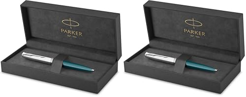 PARKER 51 Kugelschreiber | Petrolblauer Schaft mit Chromfarbenen Zierteilen | Mittlere Schreibspitze mit Schwarzer Nachfüllmine | Geschenkbox (Packung mit 2)