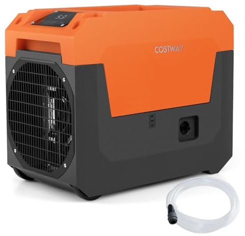 COSTWAY 66 L/Tag Elektrischer Luftentfeuchter, Industrieller Bautrockner mit Ablaufschlauch und Pumpe für Keller & Baustelle, Trocknungsgerät für Große Räume bis zu 167 m² (Orange)