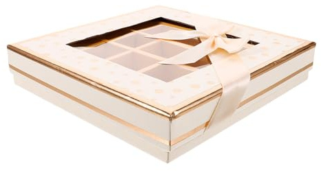 GALPADA Karton Geschenkbox mit 25 Fächern und Transparentem Deckel Pralinenschachtel Beige für Hochzeits und Partygeschenke