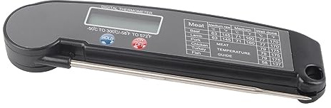 Thermomètre alimentaire électronique numérique - Noir - avec lecture immédiate, sonde pliable en acier inoxydable 304 et écran rétroéclairé pour les grillades de viande et une (Noire)