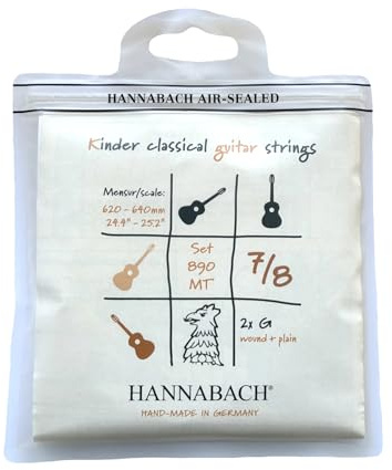 Hannabach Klassikgitarrensaiten Serie 890 MT für 7/8 Kindergitarre Mensur: 62-64 cm - Satz mit 2 G-Saiten - 890MT 7/8