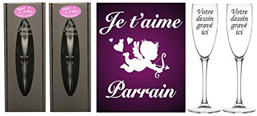 Flute Gravée - Marraine et Parrain Ange - Baptême & Communion