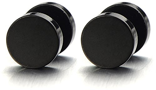 10MM Nero Cerchio Orecchini da Uomo Donna, Finto Dilatatore Fake Plug, Acciaio Inossidabile, 1 Paio