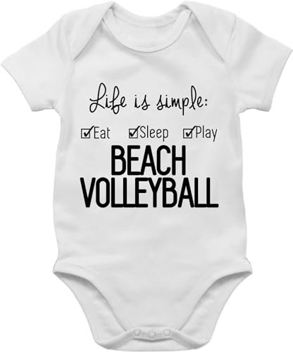 Baby Body Junge Mädchen - Sport & Bewegung - Life is simple Beachvolleyball - 1/3 Monate - Weiß - basketball outfit 25. geburtstag volleyballer babysachen mit volleyball beach babybody jungs