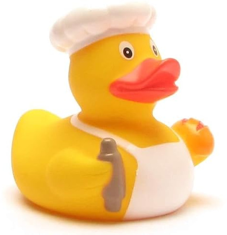 Duckshop I Badeente Bäcker I Quietscheente I L: 8 cm I Quietscheenchen I Geschenk für Back-Fans I Präsent Sammler