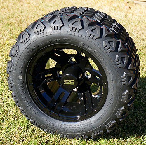 10 Bulldog Black Golf Cart Wheels and 18x9-10 DOT All Terrain Golf Cart Tires Combo - Set of 4 (NO Lift Needed!)