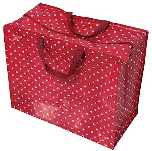 LS-LebenStil XXL Jumbo Bag Red Dot´s Rot Weiß 55cm Recycelt Tragetasche Einkaufstasche mit Reißverschluss Shopper Riesentasche Tasche Aufbewahrungstasche Unterbett-Kommode Organizer Aufbewahrungsbox