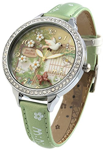 DREAMING Q&P Handmade Girl's Leather Wrist Watches for Women 3D Polymer Clay Spring Flying Bird Green Relogio