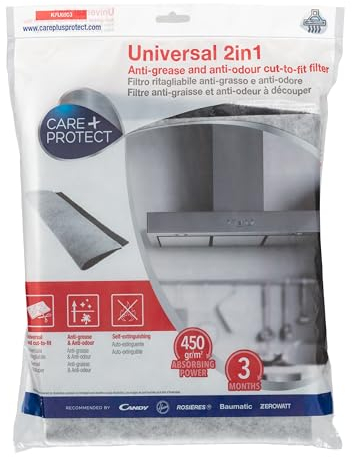Care+Protect 2 in 1 Anti-Grease and Anti-Odour Filter for Hoods - Universal - Cut-to-Fit - High Absorption Power