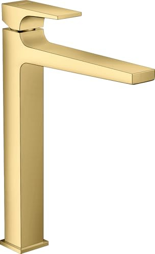 hansgrohe Wasserhahn Metropol, wassersparende Armatur mit Komfort-Höhe 260mm mit Push-Open Ablaufgarnitur, Polished Gold Optic